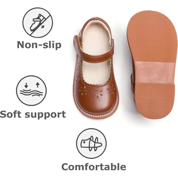 THEE BRON Girls Mary Jane Flats Toddler Kids School Uniform Party Dress ShoesAx306brown