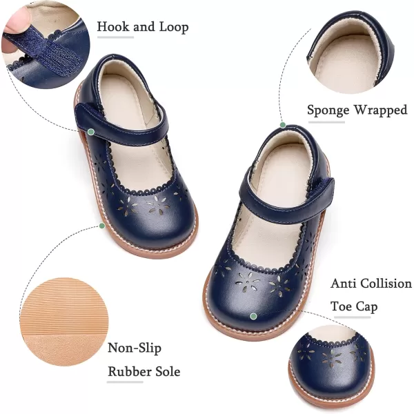 THEE BRON Girls Mary Jane Flats Toddler Kids School Uniform Party Dress ShoesAx306navy Blue