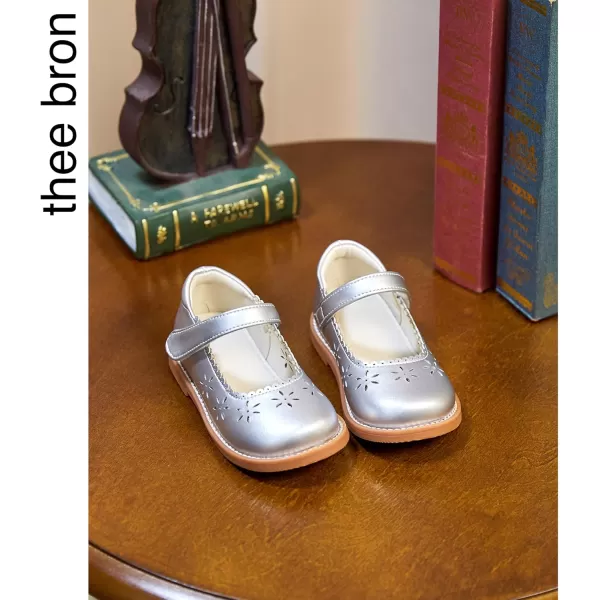 THEE BRON Girls Mary Jane Flats Toddler Kids School Uniform Party Dress ShoesAx306silver