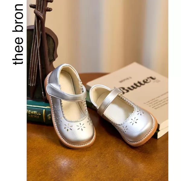 THEE BRON Girls Mary Jane Flats Toddler Kids School Uniform Party Dress ShoesAx306silver