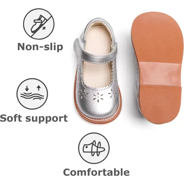 THEE BRON Girls Mary Jane Flats Toddler Kids School Uniform Party Dress ShoesAx306silver