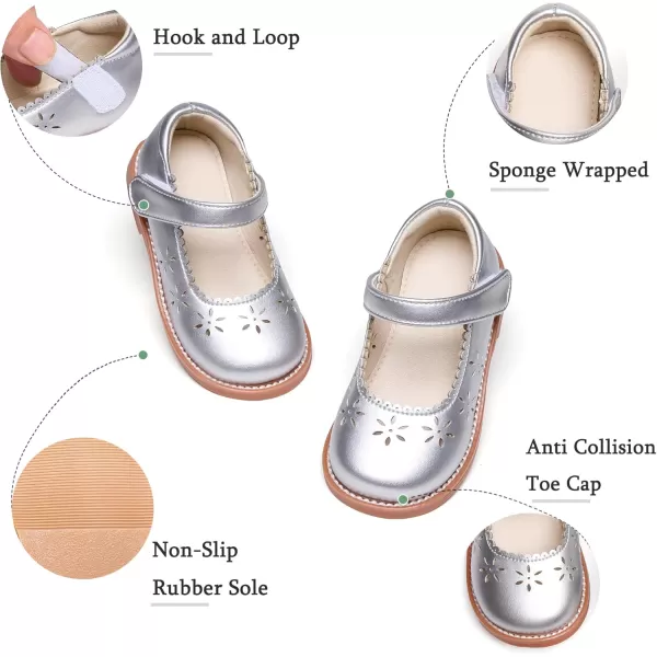 THEE BRON Girls Mary Jane Flats Toddler Kids School Uniform Party Dress ShoesAx306silver