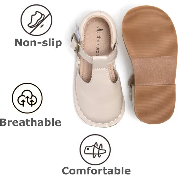 THEE BRON Girls Mary Jane Flats Toddler Kids School Uniform Party Dress ShoesAx308beige