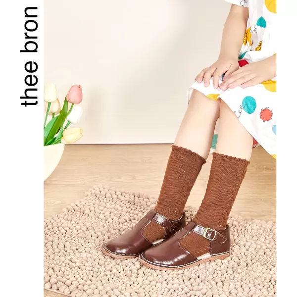 THEE BRON Girls Mary Jane Flats Toddler Kids School Uniform Party Dress ShoesAx308brown