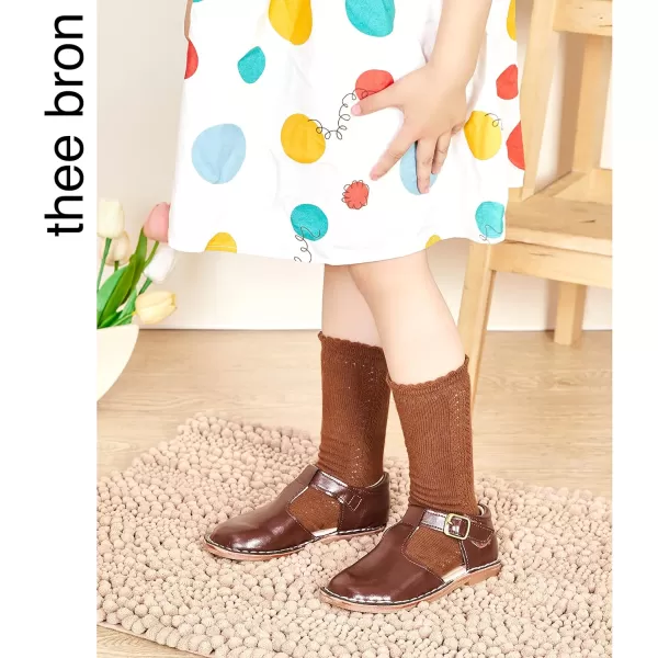 THEE BRON Girls Mary Jane Flats Toddler Kids School Uniform Party Dress ShoesAx308brown
