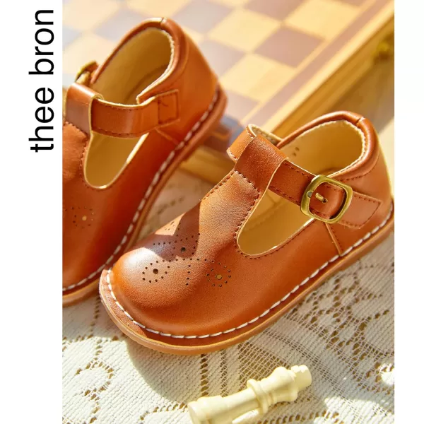 THEE BRON Girls Mary Jane Flats Toddler Kids School Uniform Party Dress ShoesAx316brown