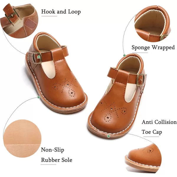 THEE BRON Girls Mary Jane Flats Toddler Kids School Uniform Party Dress ShoesAx316brown