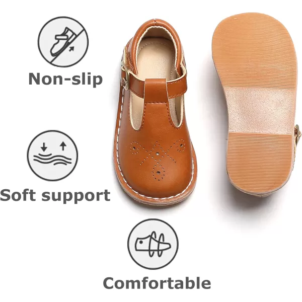 THEE BRON Girls Mary Jane Flats Toddler Kids School Uniform Party Dress ShoesAx316brown
