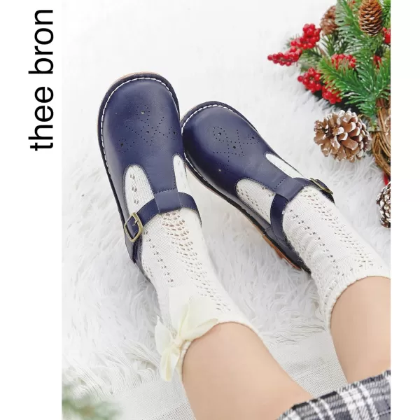 THEE BRON Girls Mary Jane Flats Toddler Kids School Uniform Party Dress ShoesAx316dark Blue
