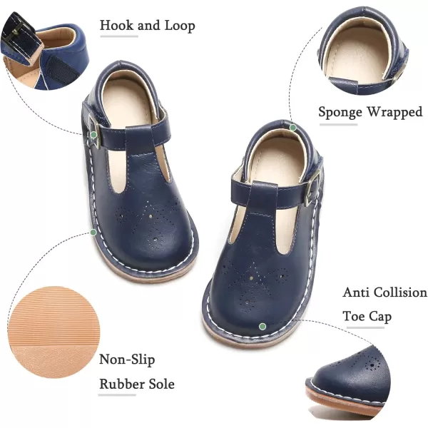 THEE BRON Girls Mary Jane Flats Toddler Kids School Uniform Party Dress ShoesAx316dark Blue
