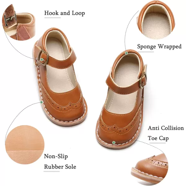 THEE BRON Girls Mary Jane Flats Toddler Kids School Uniform Party Dress ShoesAx318brown