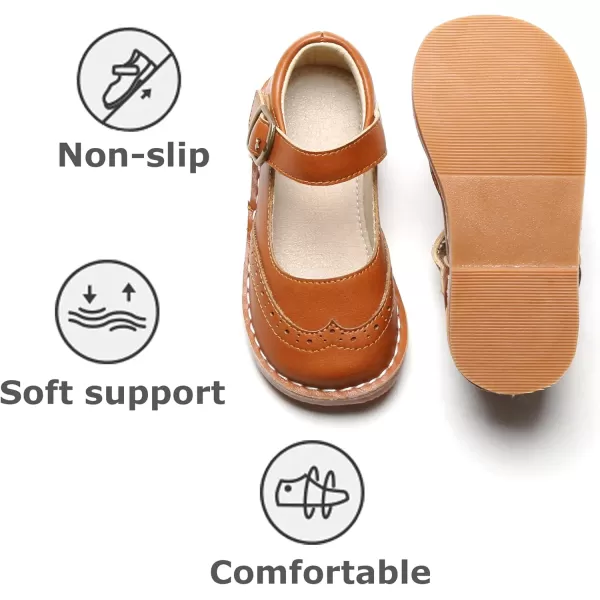 THEE BRON Girls Mary Jane Flats Toddler Kids School Uniform Party Dress ShoesAx318brown