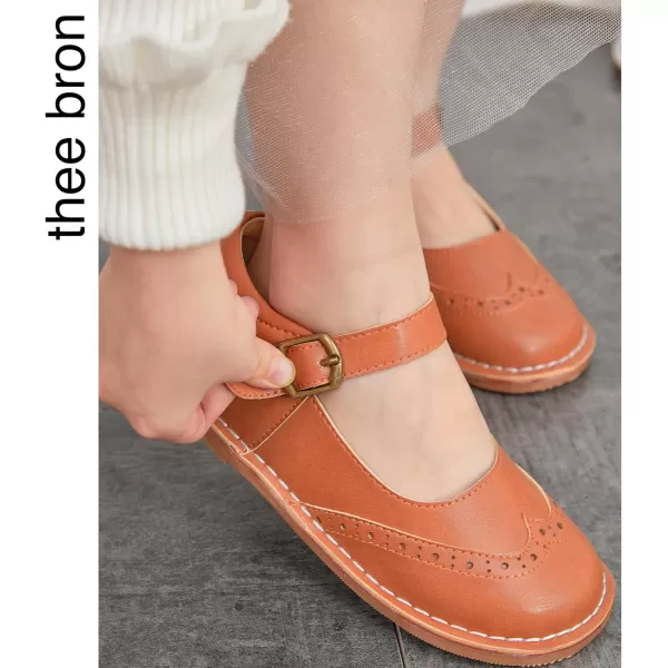 THEE BRON Girls Mary Jane Flats Toddler Kids School Uniform Party Dress ShoesAx318brown