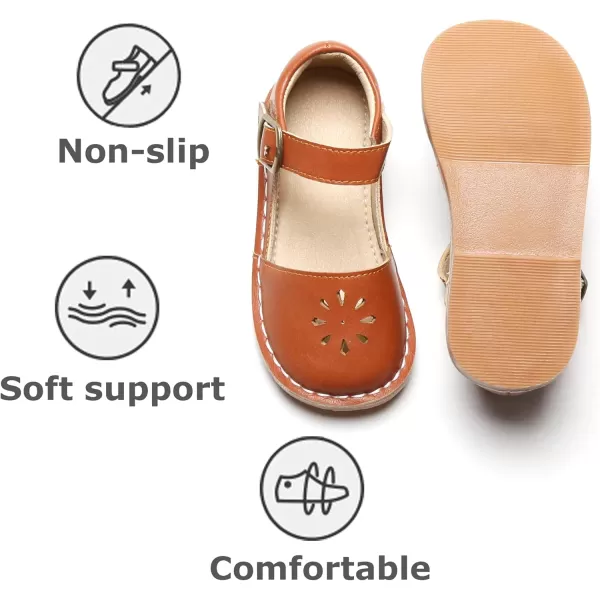 THEE BRON Girls Mary Jane Flats Toddler Kids School Uniform Party Dress ShoesAx320brown