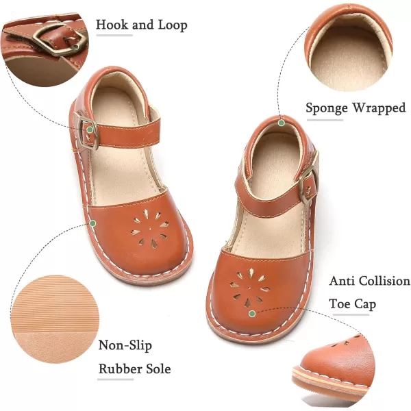 THEE BRON Girls Mary Jane Flats Toddler Kids School Uniform Party Dress ShoesAx320brown