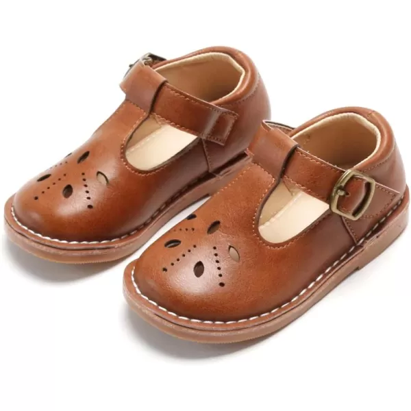THEE BRON Girls Mary Jane Flats Toddler Kids School Uniform Party Dress ShoesA68brown