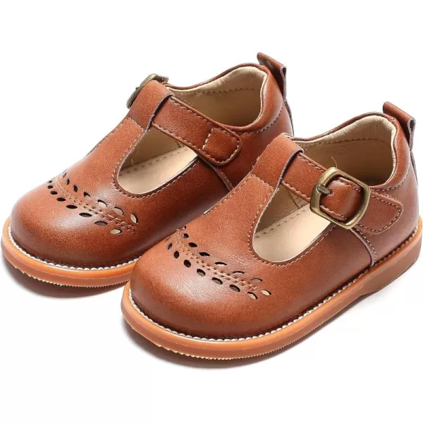 THEE BRON Girls Mary Jane Flats Toddler Kids School Uniform Party Dress ShoesA72brown