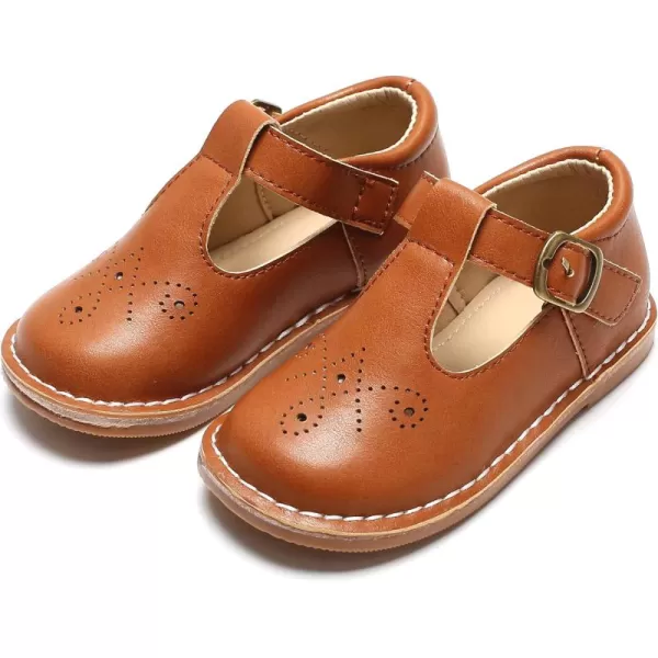 THEE BRON Girls Mary Jane Flats Toddler Kids School Uniform Party Dress ShoesA80brown