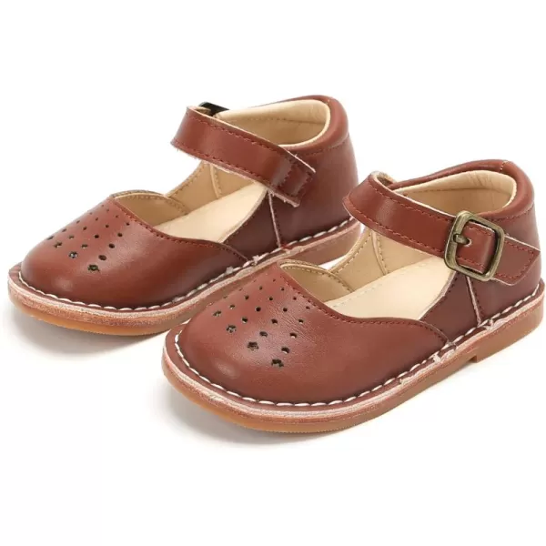 THEE BRON Girls Mary Jane Flats Toddler Kids School Uniform Party Dress ShoesAg221brown