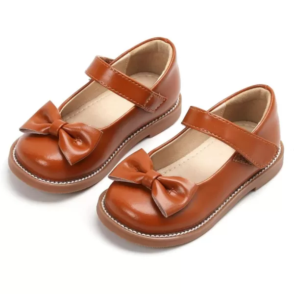 THEE BRON Girls Mary Jane Flats Toddler Kids School Uniform Party Dress ShoesAx302brown
