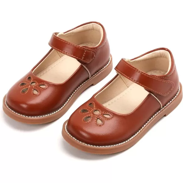 THEE BRON Girls Mary Jane Flats Toddler Kids School Uniform Party Dress ShoesAx304brown