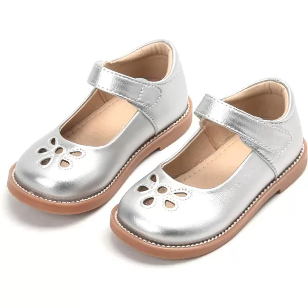 THEE BRON Girls Mary Jane Flats Toddler Kids School Uniform Party Dress ShoesAx304silver
