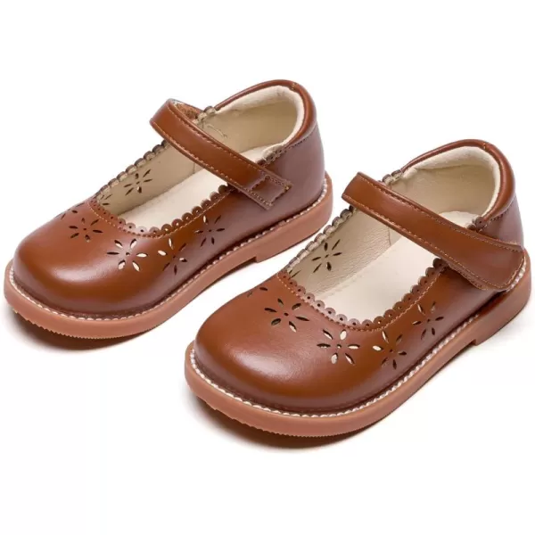 THEE BRON Girls Mary Jane Flats Toddler Kids School Uniform Party Dress ShoesAx306brown