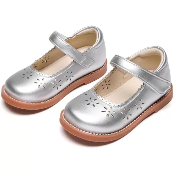 THEE BRON Girls Mary Jane Flats Toddler Kids School Uniform Party Dress ShoesAx306silver