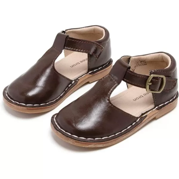 THEE BRON Girls Mary Jane Flats Toddler Kids School Uniform Party Dress ShoesAx308brown