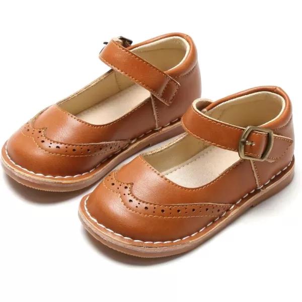 THEE BRON Girls Mary Jane Flats Toddler Kids School Uniform Party Dress ShoesAx318brown
