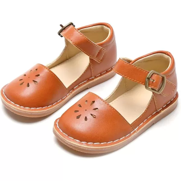 THEE BRON Girls Mary Jane Flats Toddler Kids School Uniform Party Dress ShoesAx320brown