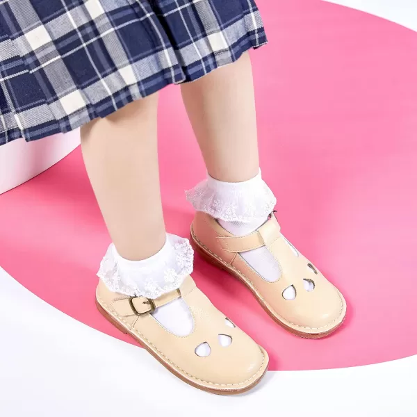 THEE BRON Girls Mary Jane Flats Toddler Kids School Uniform Party Dress ShoesAg232beige