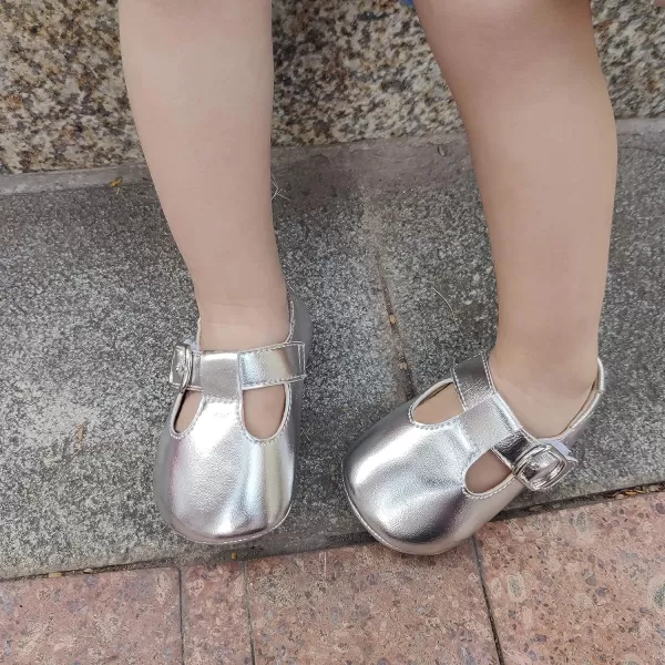 THEE BRON Infant Toddler Baby Soft Sole Leather Shoes for Girls Boys Walking Sneakers8511silver