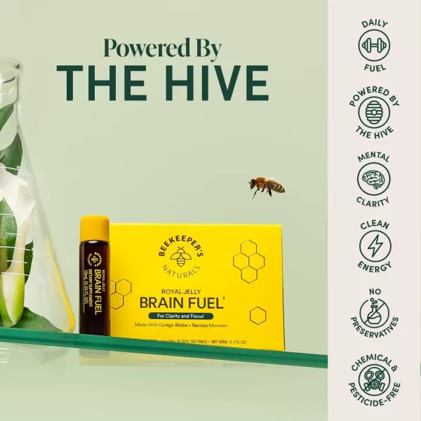 BEEKEEPERS NATURALS BLXR Brain Fuel  Memory Focus and Clarity Liquid Formula Supports Productivity  Royal Jelly Ginkgo Biloba Bacopa Monnieri  Keto Friendly Gluten ampamp CaffeineFree 3 ct