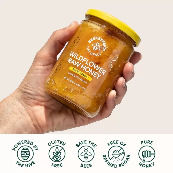 BEEKEEPERS NATURALS Wildflower Honey  Raw Wildcrafted and Unprocessed Rich in Nutrients and Beneficial Enzymes Notes of Mint ampamp Lavender100 Raw Pure Honey Paleofriendly GlutenFree 11lbs