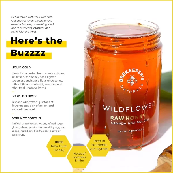 BEEKEEPERS NATURALS Wildflower Honey  Raw Wildcrafted and Unprocessed Rich in Nutrients and Beneficial Enzymes  Notes of Mint ampamp Lavender100 Raw Pure Honey  Paleofriendly GlutenFree 2pack
