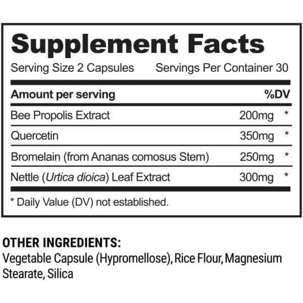 Beekeepers Naturals All Natural Sinus Support for Adults Seasonal Nasal Care Relief with Propolis Quercetin Bromelain Nettle Leaf ampamp Vegan Capsule Blocks or Suppresses Histamine 60 ct