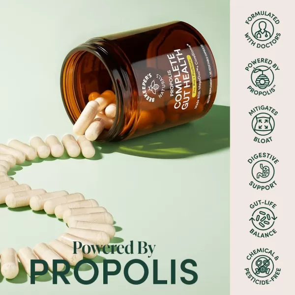 Beekeepers Naturals Complete Gut Health 3in1 Prebiotic Postbiotic Probiotics for Digestive Health ampamp Bloating Relief for Women ampamp Men Propolis Powered GlutenFree Vegan Capsules 20ct60 Count Pack of 1