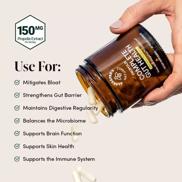 Beekeepers Naturals Complete Gut Health 3in1 Prebiotic Postbiotic Probiotics for Digestive Health ampamp Bloating Relief for Women ampamp Men Propolis Powered GlutenFree Vegan Capsules 20ct60 Count Pack of 1