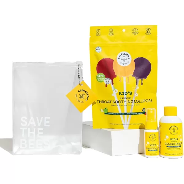 Beekeepers Naturals Immune Support Kit  Propolis Throat Spray  Honey Cough Drops  Vitamin C Liposomal  Effective ampamp Natural Sore Throat ReliefKids Immune Bundle