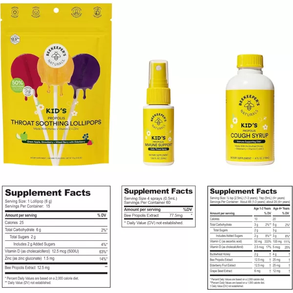 Beekeepers Naturals Immune Support Kit  Propolis Throat Spray  Honey Cough Drops  Vitamin C Liposomal  Effective ampamp Natural Sore Throat ReliefKids Immune Bundle
