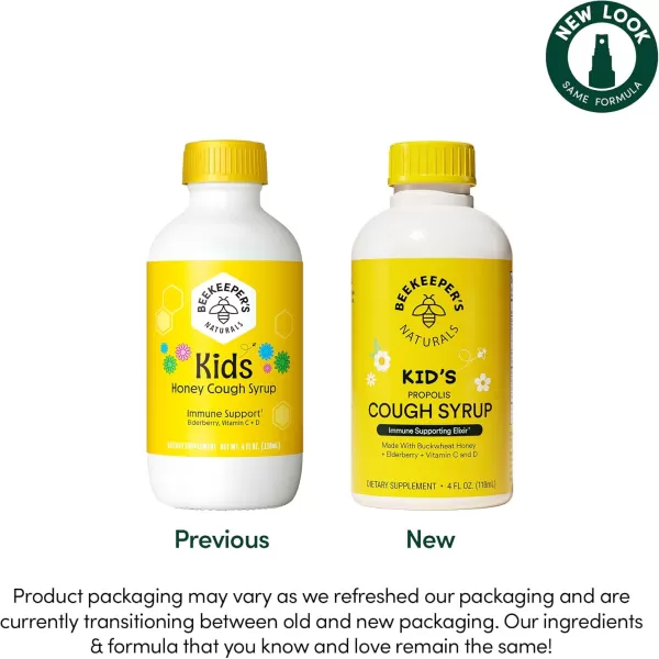 Beekeepers Naturals Propolis Honey Cough Syrup Daytime for Kids Immune Support with Elderberry Vitamin C Vitamin D ampamp Raw Honey  Throat Soothing  Gluten Free ampamp Clean Ingredients 4 ozKids AM Cough Syrup