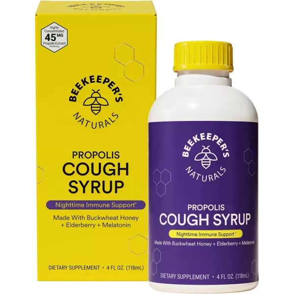 Beekeepers Naturals Propolis Honey Cough Syrup Nighttime for Kids Immune Support with Propolis Elderberry ampamp Raw Honey  Sleep Support with Chamomile ampamp LTheanine  Gluten Free 4 ozAdult PM Cough Syrup