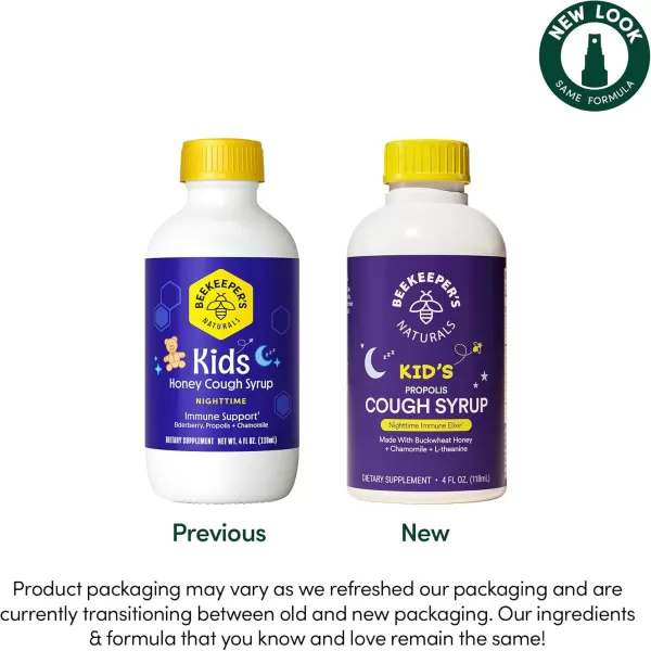 Beekeepers Naturals Propolis Honey Cough Syrup Nighttime for Kids Immune Support with Propolis Elderberry ampamp Raw Honey  Sleep Support with Chamomile ampamp LTheanine  Gluten Free 4 ozKids PM Cough Syrup