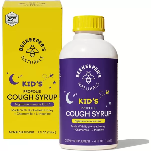 Beekeepers Naturals Propolis Honey Cough Syrup Nighttime for Kids Immune Support with Propolis Elderberry ampamp Raw Honey  Sleep Support with Chamomile ampamp LTheanine  Gluten Free 4 ozKids PM Cough Syrup