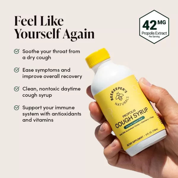Beekeepers Naturals Propolis Honey Cough Syrup Nighttime for Kids Immune Support with Propolis Elderberry ampamp Raw Honey  Sleep Support with Chamomile ampamp LTheanine  Gluten Free 4 ozAdult AM Cough Syrup