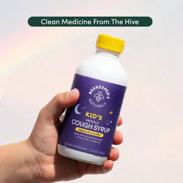Beekeepers Naturals Propolis Honey Cough Syrup Nighttime for Kids Immune Support with Propolis Elderberry ampamp Raw Honey  Sleep Support with Chamomile ampamp LTheanine  Gluten Free 4 ozKids PM Cough Syrup