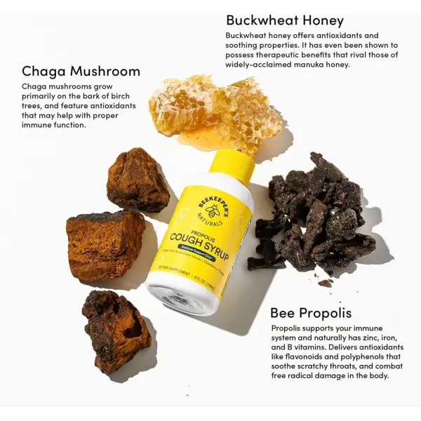 Beekeepers Naturals Propolis Honey Cough Syrup Nighttime for Kids Immune Support with Propolis Elderberry ampamp Raw Honey  Sleep Support with Chamomile ampamp LTheanine  Gluten Free 4 ozAdult AM Cough Syrup