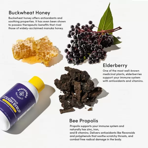 Beekeepers Naturals Propolis Honey Cough Syrup Nighttime for Kids Immune Support with Propolis Elderberry ampamp Raw Honey  Sleep Support with Chamomile ampamp LTheanine  Gluten Free 4 ozAdult PM Cough Syrup