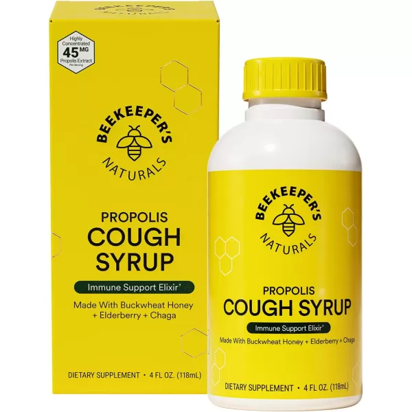 Beekeepers Naturals Propolis Honey Cough Syrup Nighttime for Kids Immune Support with Propolis Elderberry ampamp Raw Honey  Sleep Support with Chamomile ampamp LTheanine  Gluten Free 4 ozAdult AM Cough Syrup